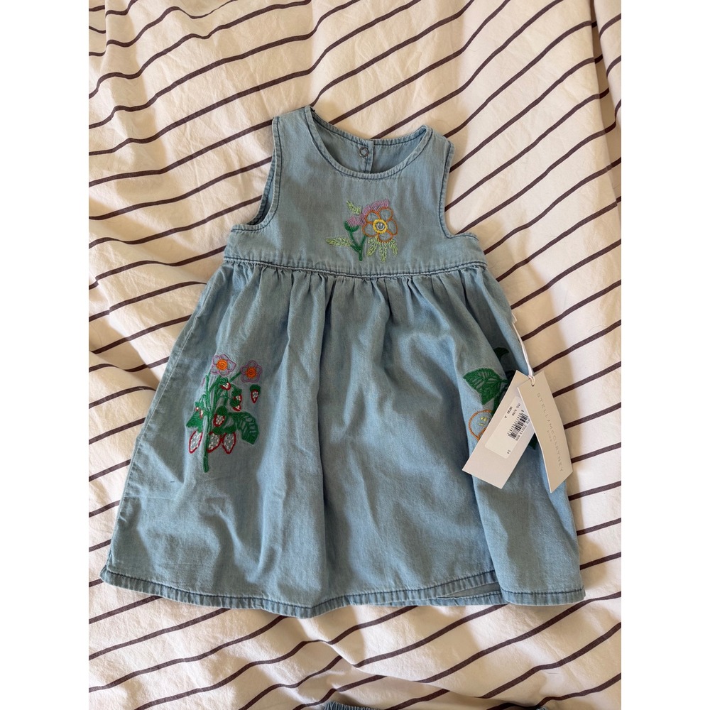 RARE Stella McCartney Kids Mini Me Embroidered Floral Denim Dress Set 24M